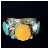 Chunky Navajo nickel silver faux turquoise cuff