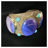 Chunky Navajo nickel silver faux turquoise cuff