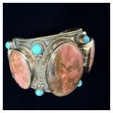 Chunky Navajo nickel silver faux turquoise cuff