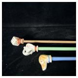 (3) Antique Carnival Canes w/ Bisque Toppers Dog,>