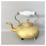 Antique Brass Teapot w/Milk Glass Handle