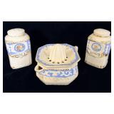 Antique Ceramic Large Blue & White Salt & Pepper >