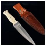 9?? steel fixed blade knife with leather