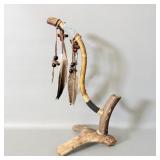 Native American Beaded Deer Horn Peace Pipe 12'