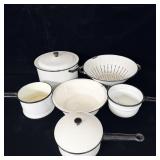 Vintage Enamelware Stockpot, Collendar, & Lidded >