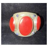Navajo cuff chunky red coral and blue lapis