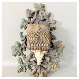 Cast Iron Fireplace Match Holder w Pig Head Oak