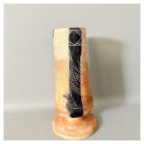 Vintage Etched Clay Bud Vase 7'