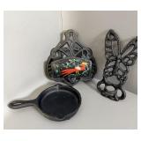 Antique cast-iron ashtray, match stick holder,