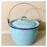 Vintage Blue Speckled Enamelware Bucket & Lid