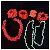 Faux turquoise and coral necklaces and bracelets