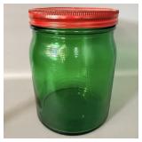 Antique Green Glass Basket Weave Jar 7.5'