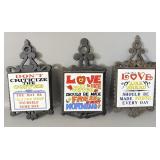 3 vintage cast-iron love sayings Trivets