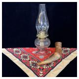 Vintage Clear Glass Oil Lamp, Native American >