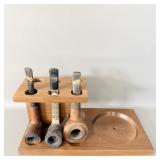 Wooden Tobaccina Pipe Stand w/ 3 Pipes