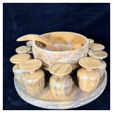 Hand Carved Wooden Tiki Punch Bowl, Cups & Ladle>
