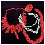 Faux turquoise and coral necklaces and bracelet