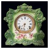 Vintage Ansonia Wilow Green Porcelain Mantle Clock