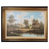 Original signed R. Gibson oil painting cottage >