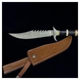 15.5? Damascus Bowie Knife with Bone & Horn