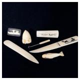 Vintage Scrimshaw Alaskan Ivory Carvings