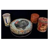 Antique tins badger balm, chocolate dots,