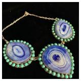 Chunky faux turquoise stone agate nickel silver
