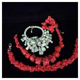 Chunky faux turquoise and coral necklaces and