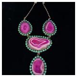 Faux turquoise nickel silver stone agate bib
