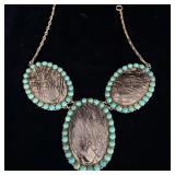 Faux turquoise nickel silver stone agate bib