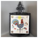 1964 Cast Iron Porcelain Rooster Trivet Every >