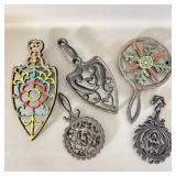 (5) Cast Iron Colored Footed Trivets