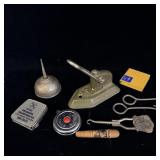 Miscellaneous vintage items cast-iron hole punch,