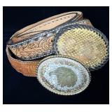 (2) 44' tool leather belts w/ golden eagle &