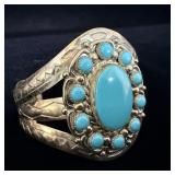 Vintage Silver Bell Trading Post Turquoise Cuff