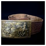 Old brass western roping belt buckle 36 inch hand