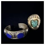Nickel silver Navajo cuff bracelet and bear paw