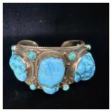 Chunky Navajo nickel silver faux turquoise cuff
