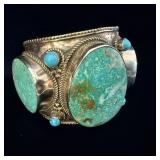 Chunky Navajo nickel silver faux turquoise cuff