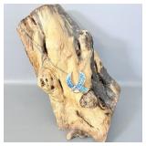 Silver Tone Turquoise Chip Inlay Flying Eagle >