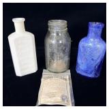 (3) antique bottles white milk glass velveting