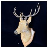 Vintage Hand Carved Wooden Deer Head Wall Mount >