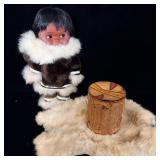 Native American Doll, Rabit Hide Handpainted >