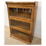 Antique 3 tier solid oak library bookcase w