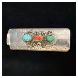 Vintage nickel silver turquoise and coral lighter
