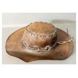 Antique Handmade Leather Rimmed Hat