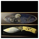Etched Blade Carved Handle Bald Eagle Knife 9.5'>