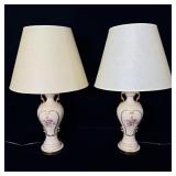 Pair of Porcelain Cabbage Rose Urn Table Lamps>
