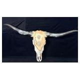 Texas Longhorn skull with custom leather, >