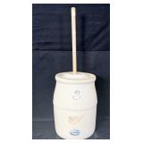 Three ground and red wing crock butter churn >